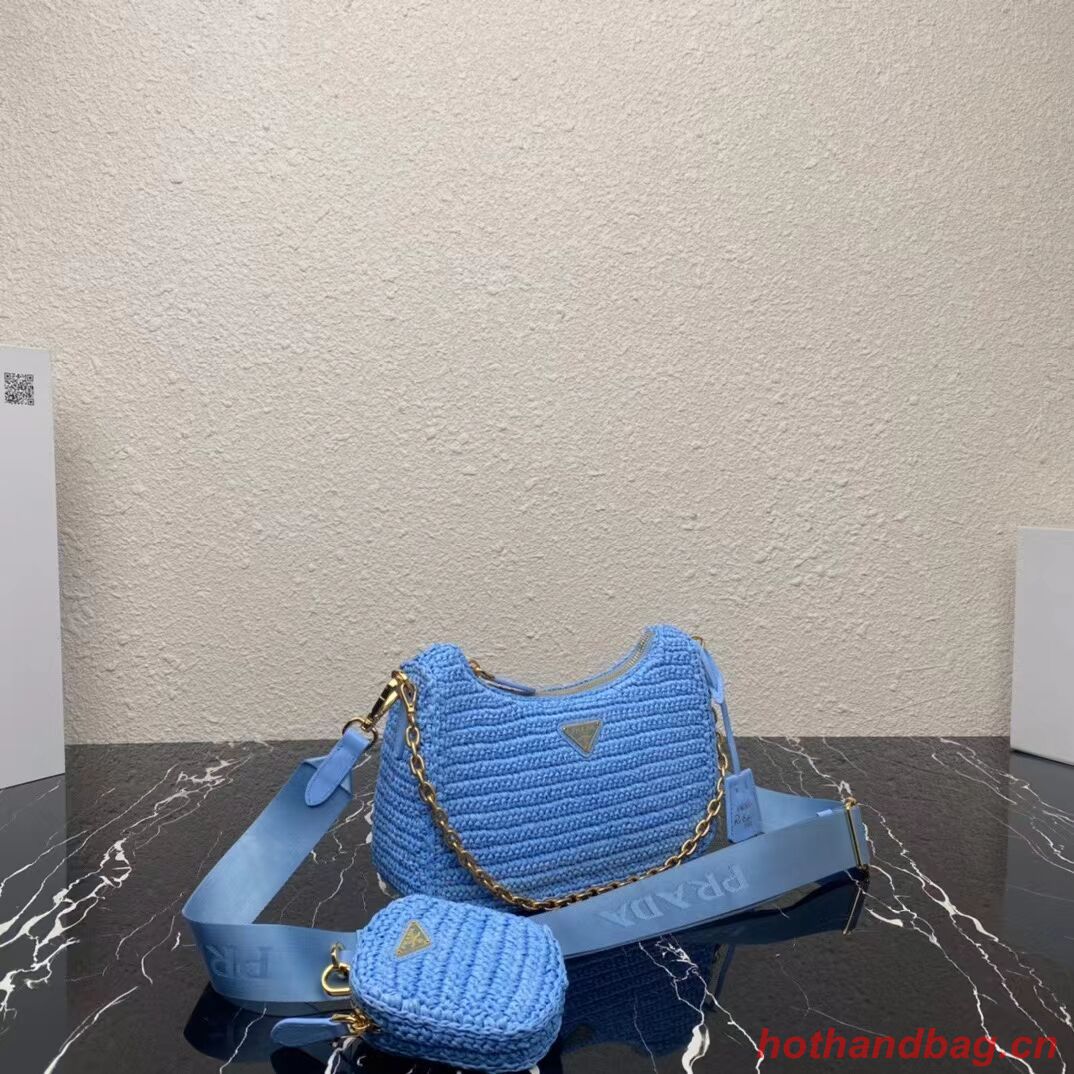 Prada Re-Edition 2005 raffia bag 1BH204 sky blue