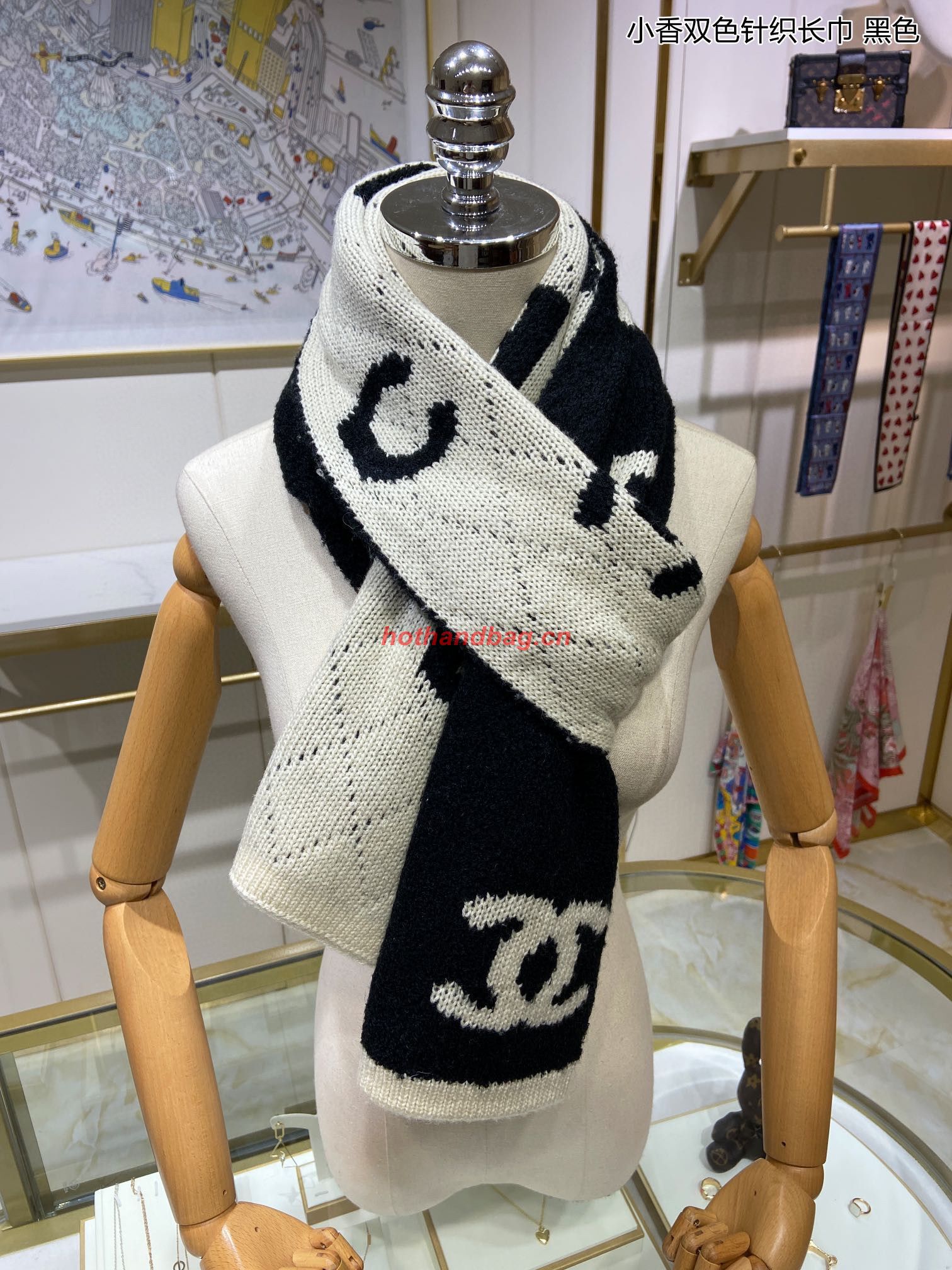 Chanel Wool Scarf CS56980 Black&White