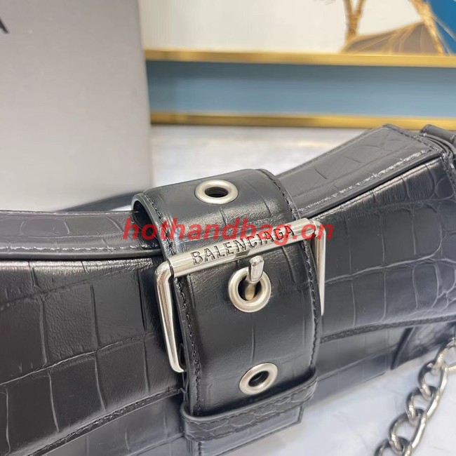 Balenciaga LINDSAY CROCODILE EMBOSSED SHOULDER BAG WITH STRAP 6088 black