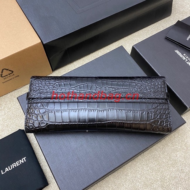 SAINT LAURENT MANHATTAN CLUTCH IN CROCODILE-EMBOSSED LEATHER 695949 black