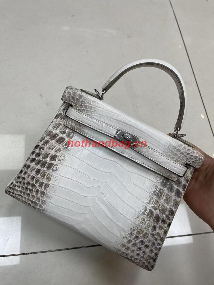 Hermes Kelly 25CM Original South African Nile Crocodile Leather Bag KL25 White&Gray