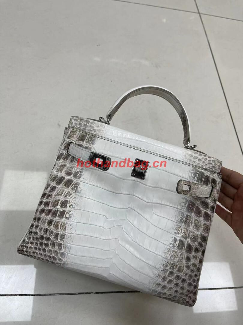 Hermes Kelly 25CM Original South African Nile Crocodile Leather Bag KL25 White&Gray