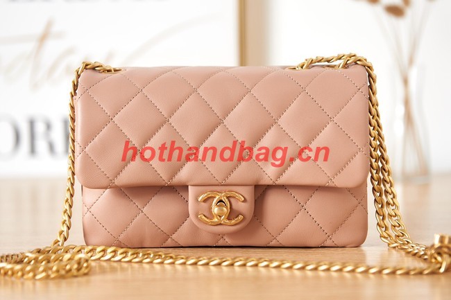 CHANEL SMALL FLAP BAG Lambskin & Gold-Tone Metal AS3393 pink