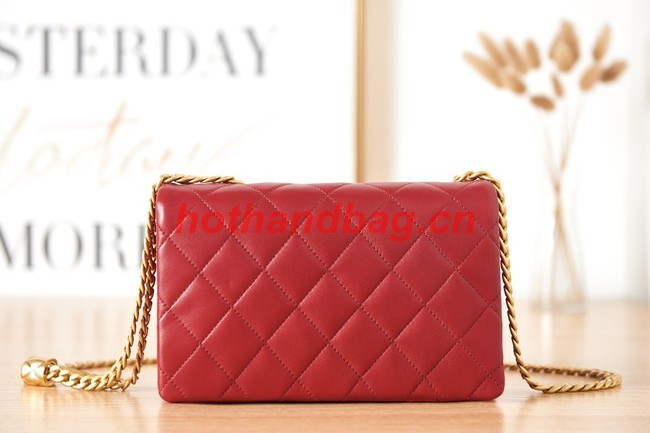 CHANEL SMALL FLAP BAG Lambskin & Gold-Tone Metal AS3393 red