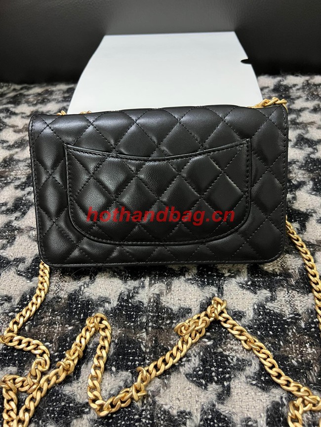 Chanel WALLET ON CHAIN Lambskin & Gold-Tone Metal AP3043 black