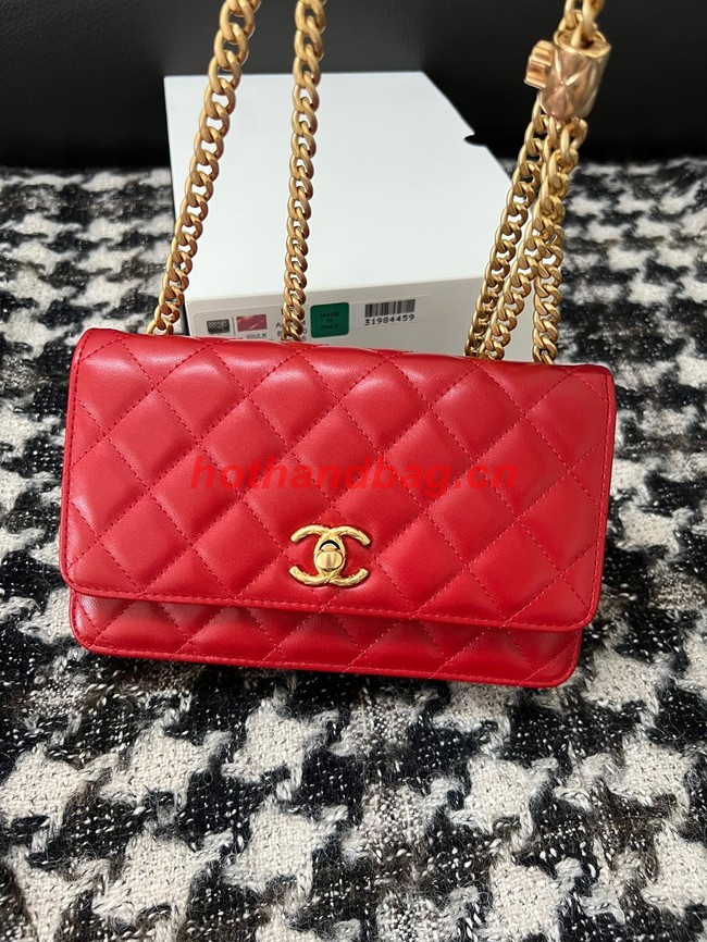 Chanel WALLET ON CHAIN Lambskin & Gold-Tone Metal AP3043 red