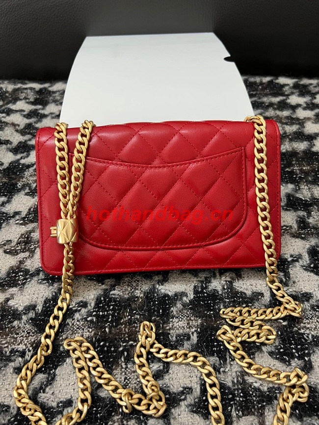 Chanel WALLET ON CHAIN Lambskin & Gold-Tone Metal AP3043 red