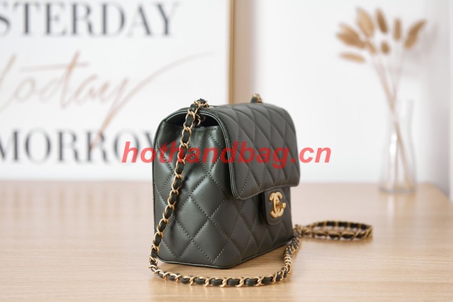 Chanel Lambskin MINI FLAP BAG AS3647 blackish green