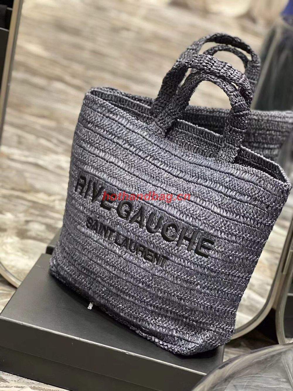 SAINT LAURENT RIVE GAUCHE SUPPLE TOTE BAG IN RAFFIA CROCHET 688864 black