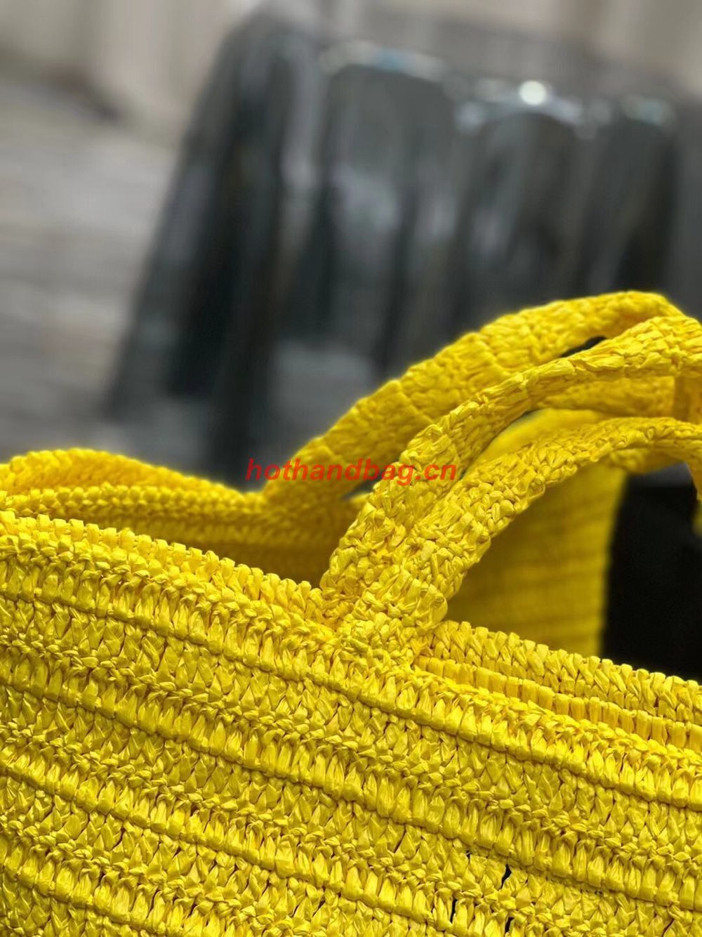 SAINT LAURENT RIVE GAUCHE SUPPLE TOTE BAG IN RAFFIA CROCHET 688864 yellow