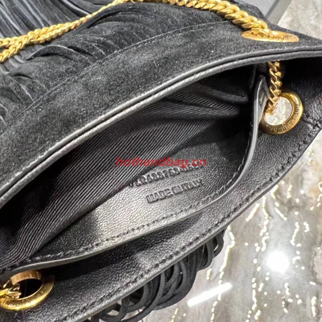 SAINT LAURENT SMALL CHAIN BAG IN LIGHT SUEDE WITH FRINGES 683378 BLACK