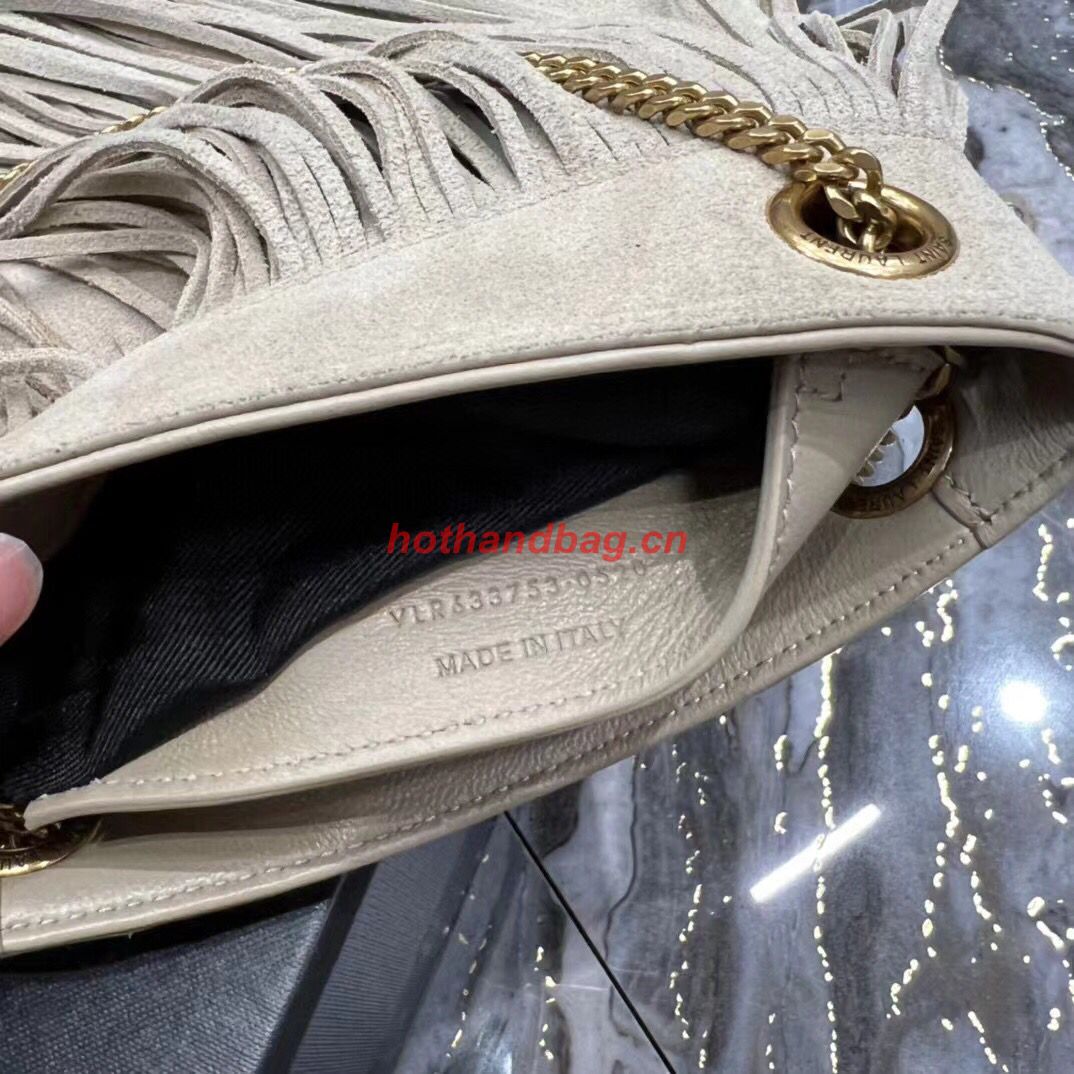 SAINT LAURENT SMALL CHAIN BAG IN LIGHT SUEDE WITH FRINGES 683378 GRAY