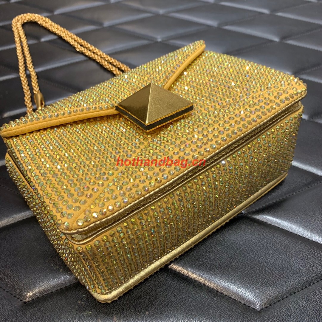 VALENTINO ONE STUD Small Rhinestone Embroidery shoulder bag 1W0B0L YELLOW