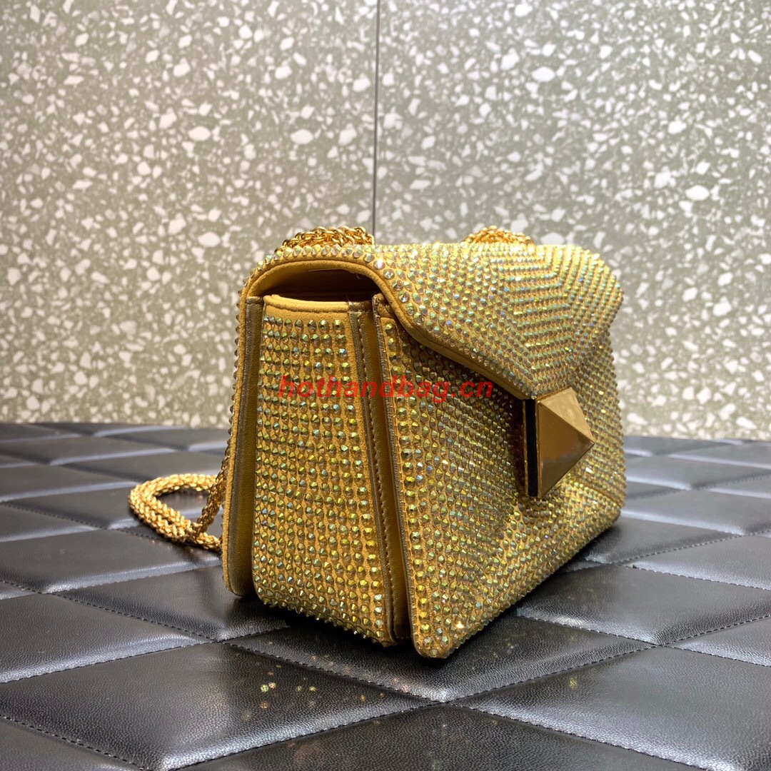 VALENTINO ONE STUD Small Rhinestone Embroidery shoulder bag 1W0B0L YELLOW