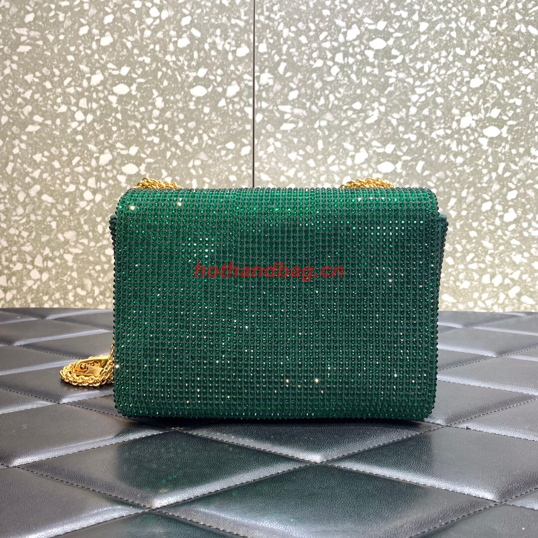 VALENTINO ONE STUD Small Rhinestone Embroidery shoulder bag 1W0B0L GREEN