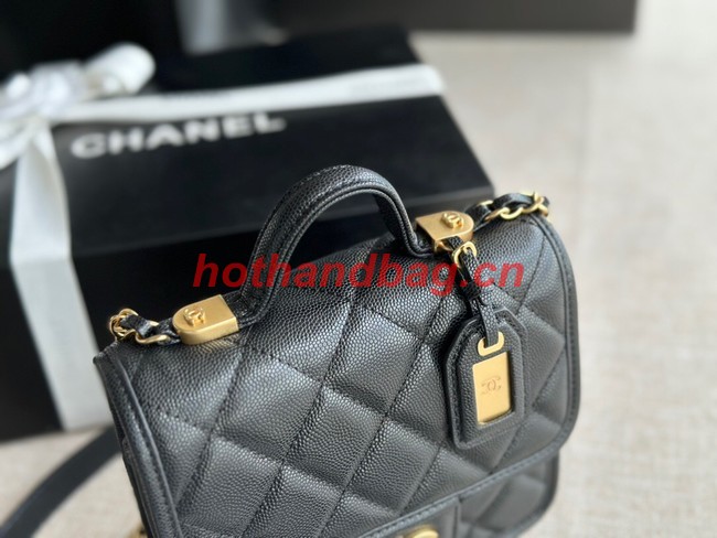 Chanel MINI FLAP BAG WITH TOP HANDLE Grained Calfskin AS3652 black