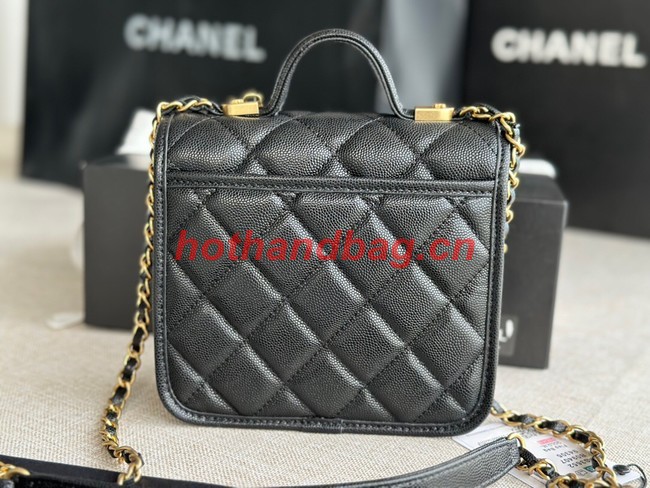 Chanel MINI FLAP BAG WITH TOP HANDLE Grained Calfskin AS3652 black