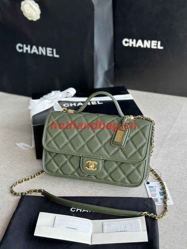 Chanel SMALL FLAP BAG WITH TOP HANDLE AS3653 blackish green