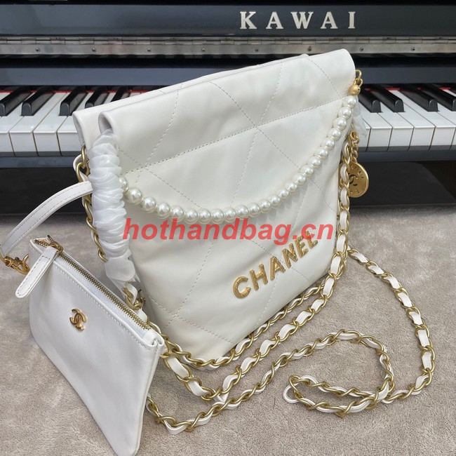 CHANEL MINI 22 HANDBAG  Metallic Calfskin & gold Metal AS3989 WHITE