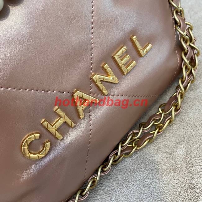 CHANEL MINI 22 HANDBAG Metallic Calfskin & gold Metal AS3989 pink