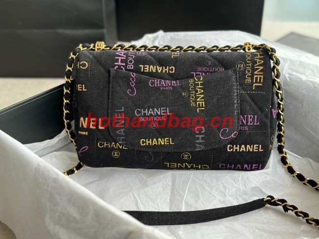 CHANEL Printed Denim & Gold-Tone Metal AS3134 black