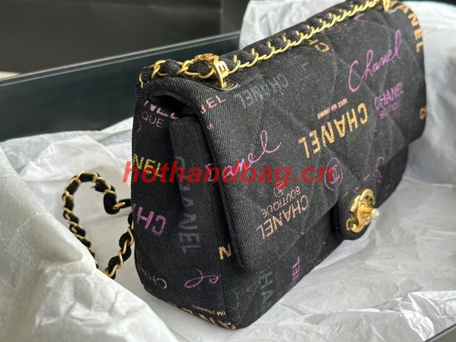 CHANEL Printed Denim & Gold-Tone Metal AS3134 black