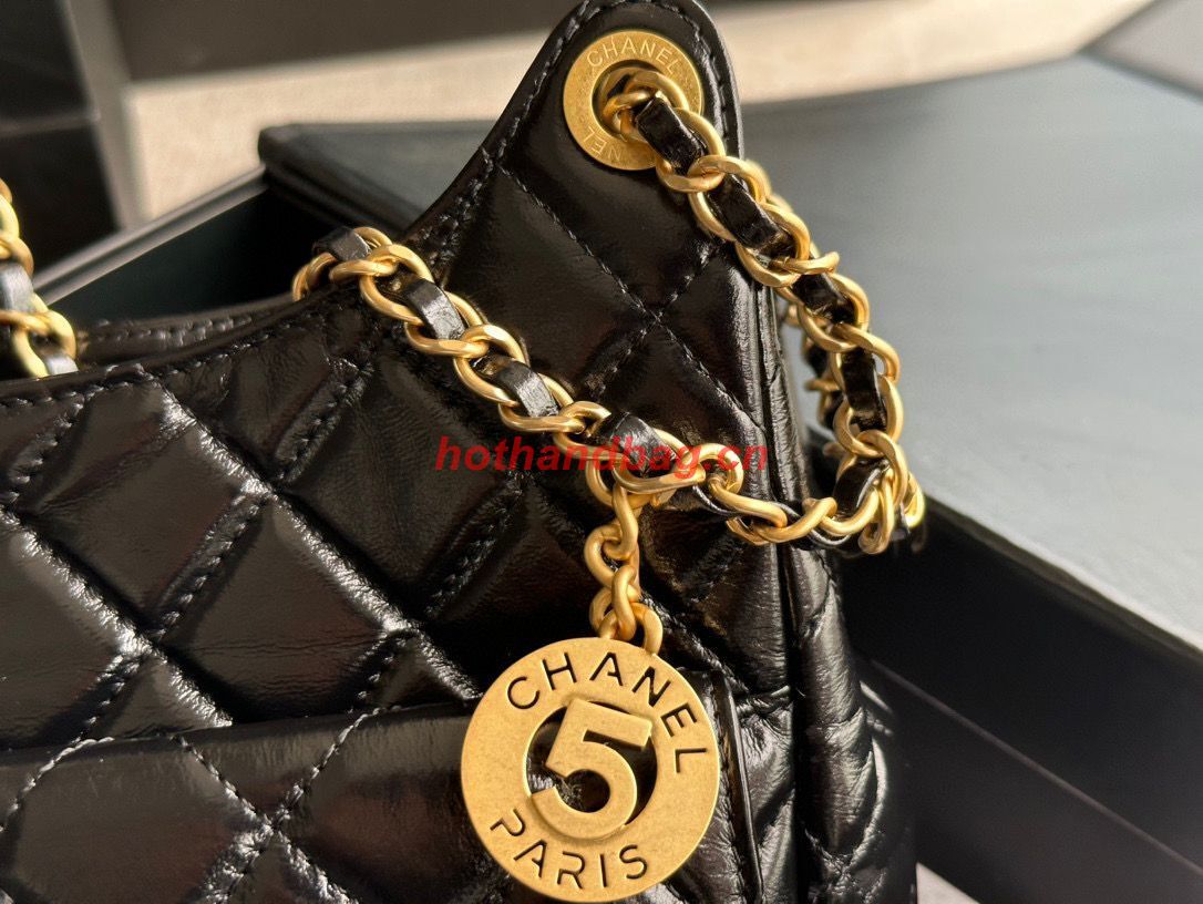 CHANEL 2023 HANDBAG Shiny Calfskin AS3609 Black & gold-Tone Metal