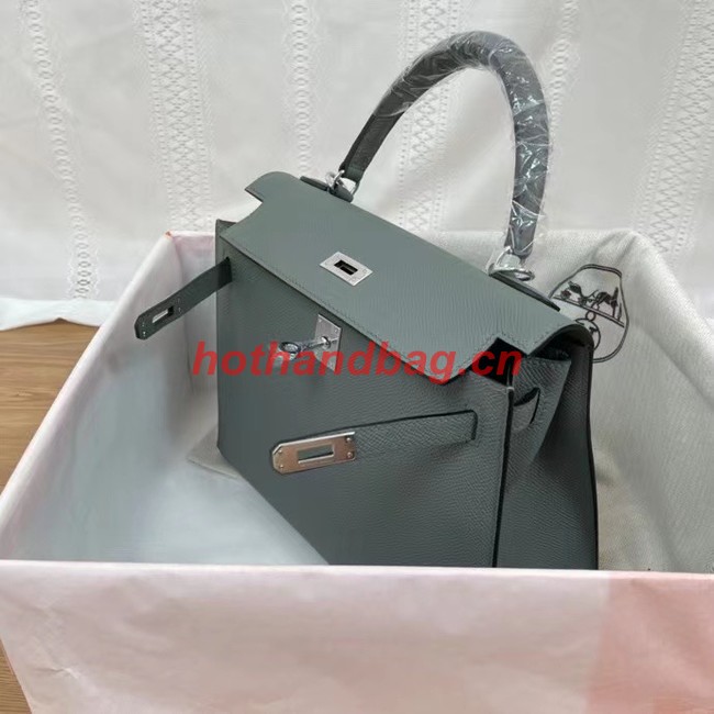 Hermes Kelly 25cm Shoulder Bags Epsom KL2755 Fog blue&silver-Tone Metal