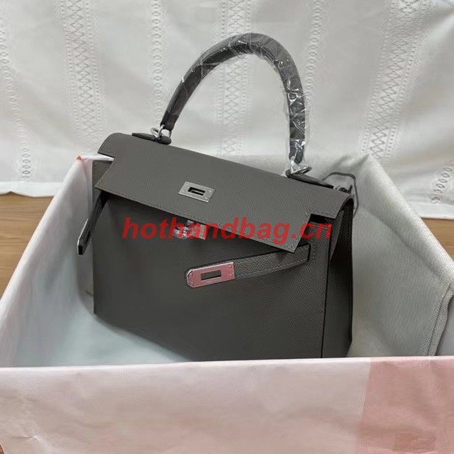 Hermes Kelly 25cm Shoulder Bags Epsom KL2755 dark grey&silver-Tone Metal