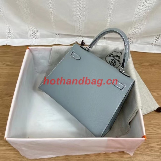 Hermes Kelly 25cm Shoulder Bags Epsom KL2755 sky blue&silver-Tone Metal