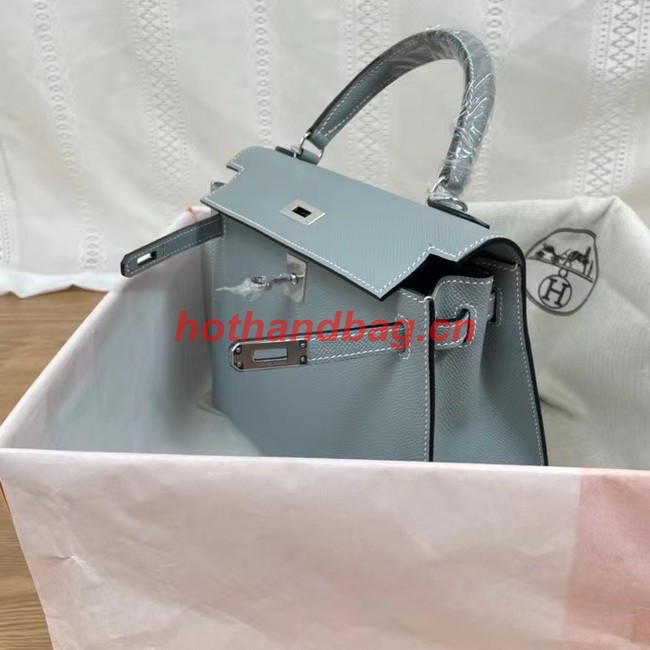 Hermes Kelly 25cm Shoulder Bags Epsom KL2755 sky blue&silver-Tone Metal