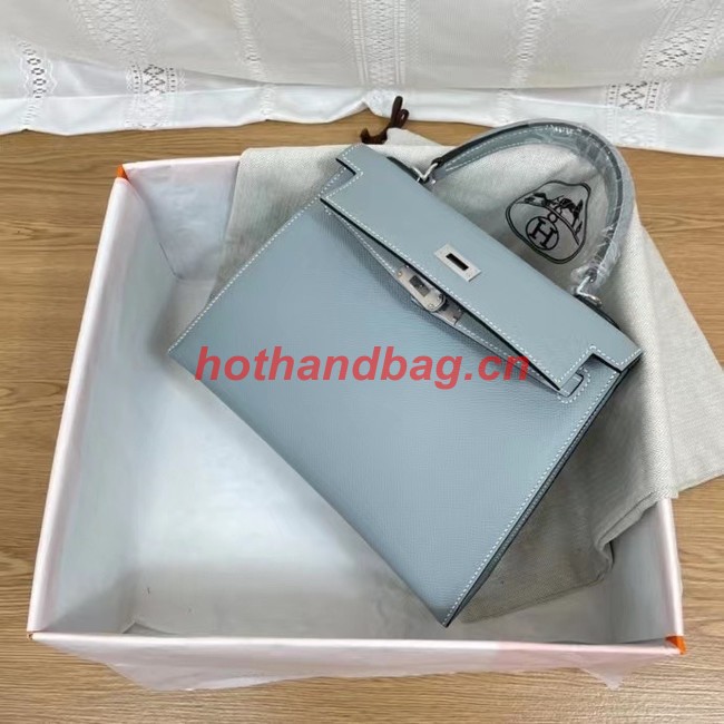 Hermes Kelly 25cm Shoulder Bags Epsom KL2755 sky blue&silver-Tone Metal