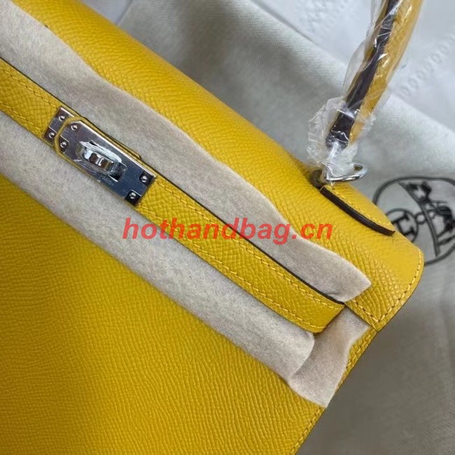 Hermes Kelly 25cm Shoulder Bags Epsom KL2755 yellow&silver-Tone Metal