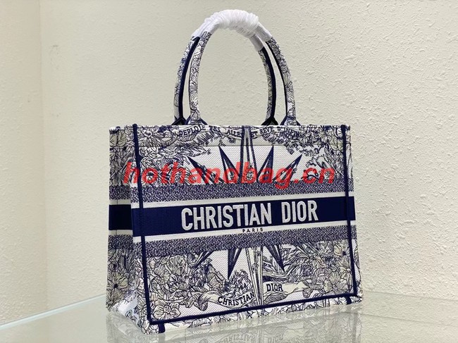 MEDIUM DIOR BOOK TOTE White and Blue Reve d Infini Embroidery M1296ZR