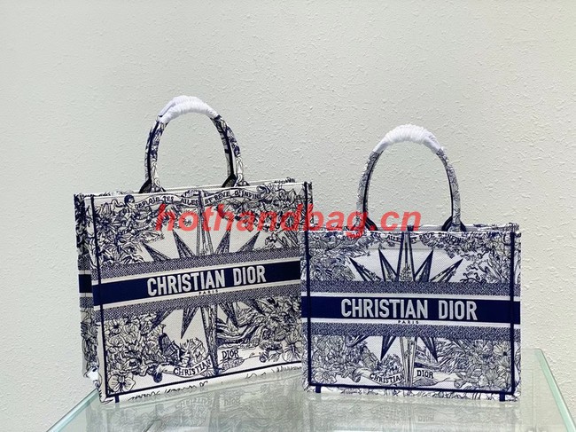 MEDIUM DIOR BOOK TOTE White and Blue Reve d Infini Embroidery M1296ZR