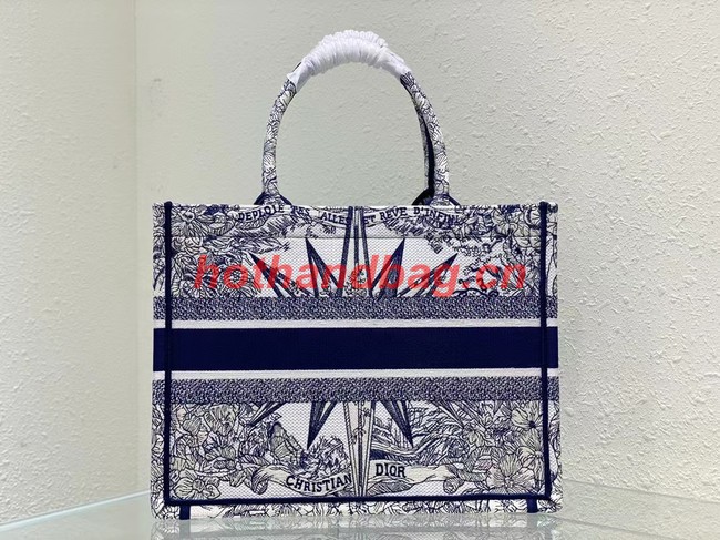 MEDIUM DIOR BOOK TOTE White and Blue Reve d Infini Embroidery M1296ZR