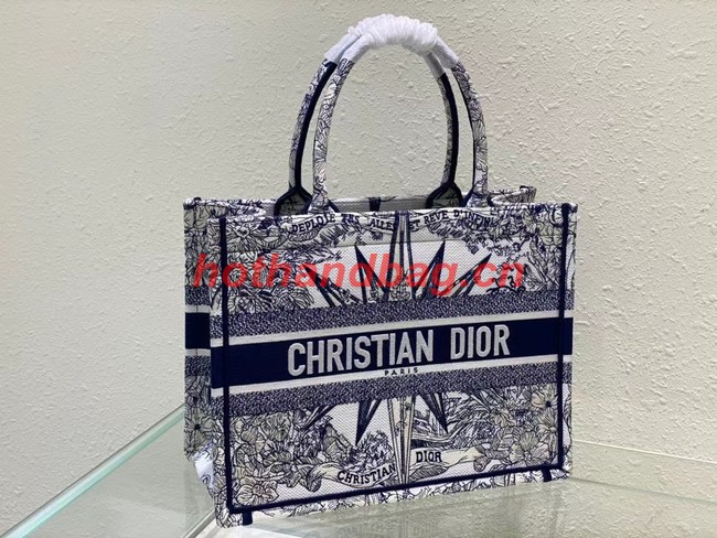 MEDIUM DIOR BOOK TOTE White and Blue Reve d Infini Embroidery M1296ZR