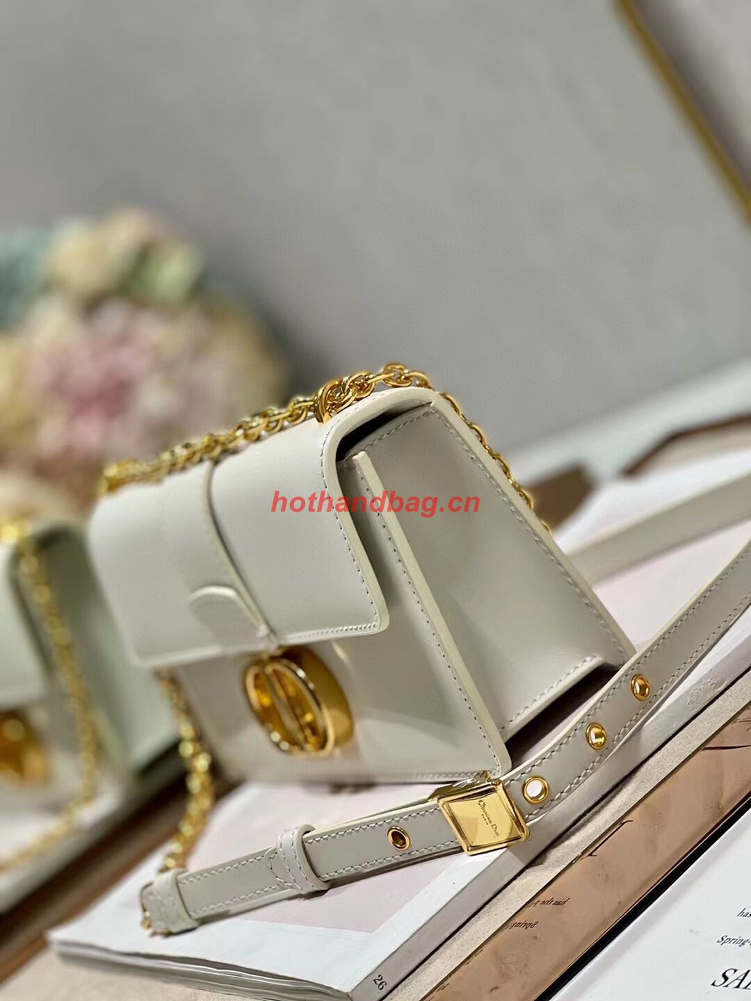 DIOR 30 MONTAIGNE EAST-WEST BAG WITH CHAIN Calfskin M9334 Latte