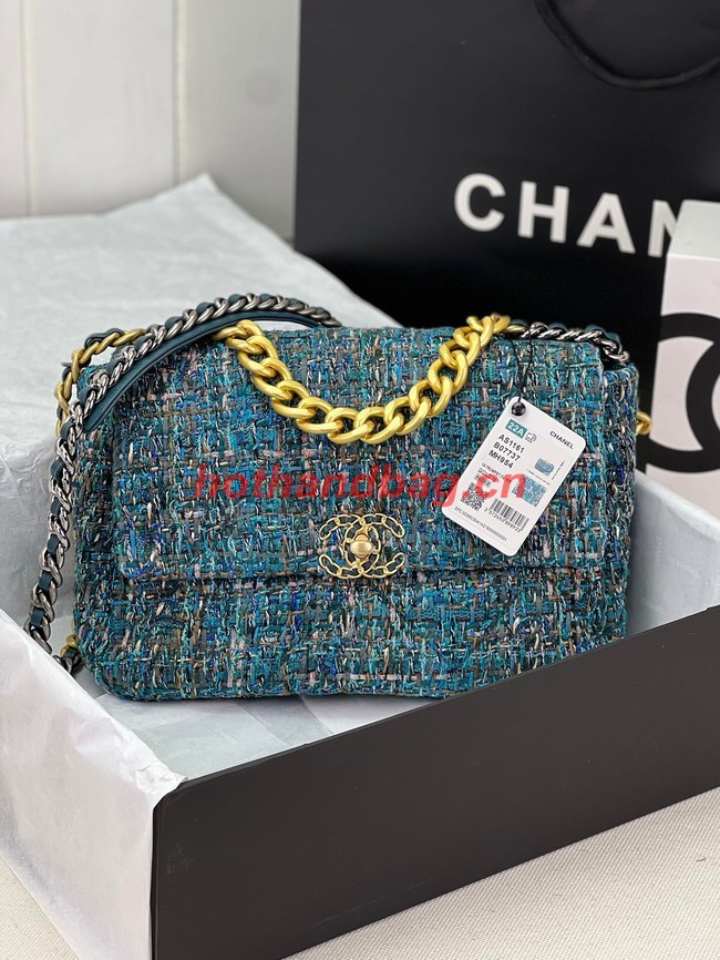 CHANEL 19 HANDBAG Cotton Tweed AS1161 blue