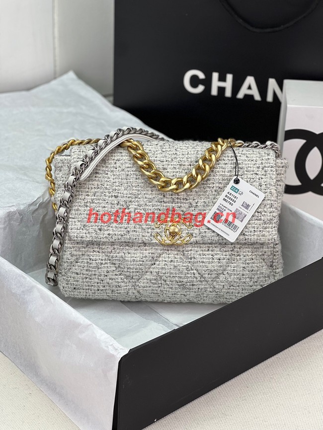 CHANEL 19 HANDBAG Cotton Tweed AS1161 white