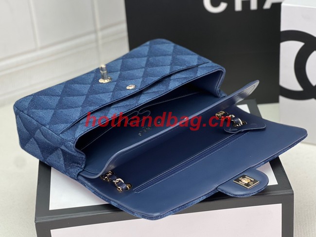 Chanel CLASSIC HANDBAG Printed Denim & Gold-Tone Metal A01112 Dark Blue