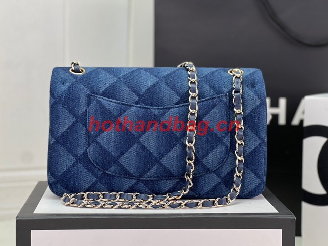 Chanel CLASSIC HANDBAG Printed Denim & Gold-Tone Metal A01112 Dark Blue