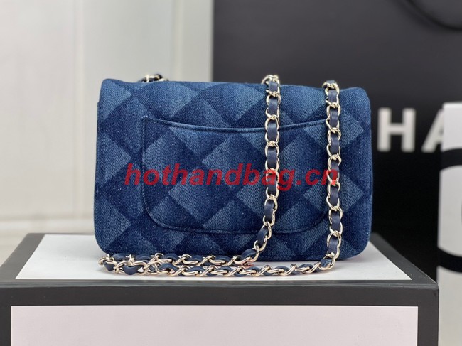 Chanel CLASSIC HANDBAG Printed Denim & Gold-Tone Metal A01116 Dark Blue