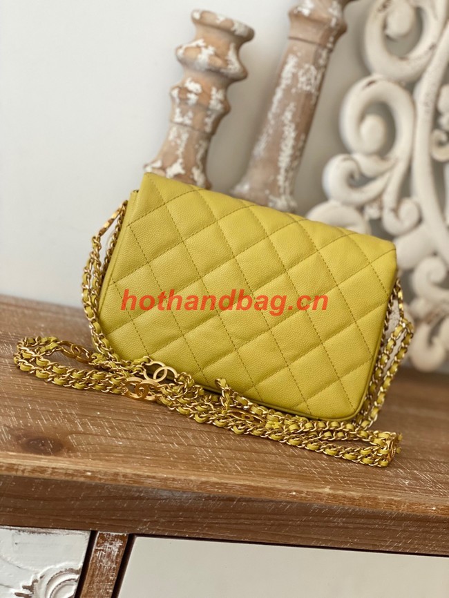 Chanel MINI FLAP BAG Grained Calfskin & Gold-Tone Metal AS3757 yellow