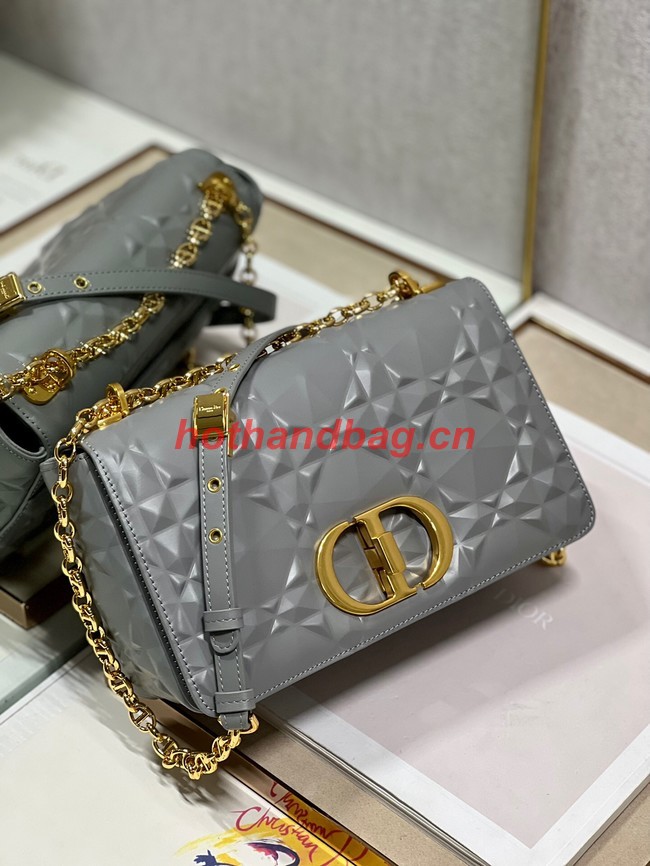 MEDIUM DIOR CARO BAG Cannage Calfskin with Diamond Motif M9242UW gray&gold