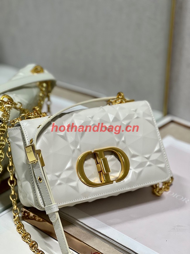 SMALL DIOR CARO BAG Cannage Calfskin with Diamond Motif M9243UW white&gold