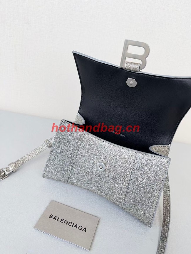 Balenciaga WOMENS HOURGLASS XS HANDBAG IN SPARKLING FABRIC 592833 IN SILVER