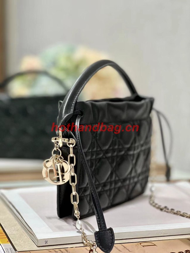 LADY DIOR TOP HANDLE DRAWSTRING MINI BAG Black Cannage Lambskin S0981ON