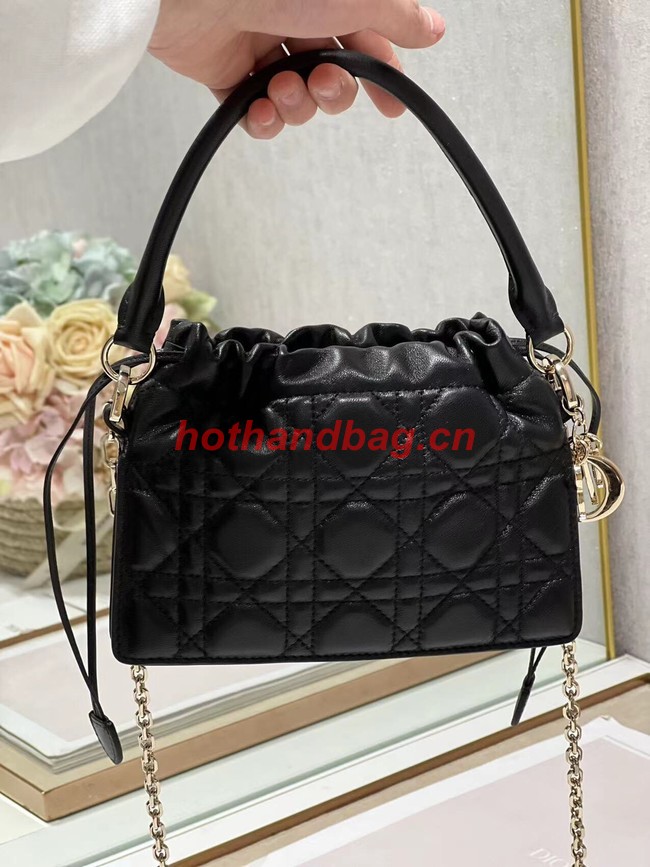 LADY DIOR TOP HANDLE DRAWSTRING MINI BAG Black Cannage Lambskin S0981ON