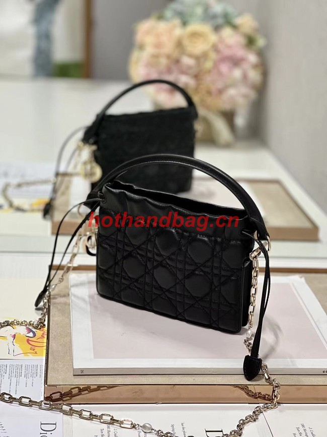 LADY DIOR TOP HANDLE DRAWSTRING MINI BAG Black Cannage Lambskin S0981ON